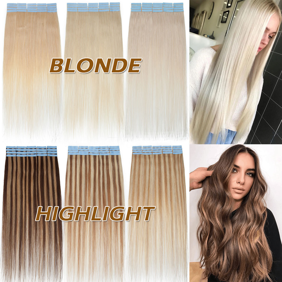 Thick Russian Tape In Remy Human Hair Extensions Skin Weft 10PCS-80PCS FULL HEAD