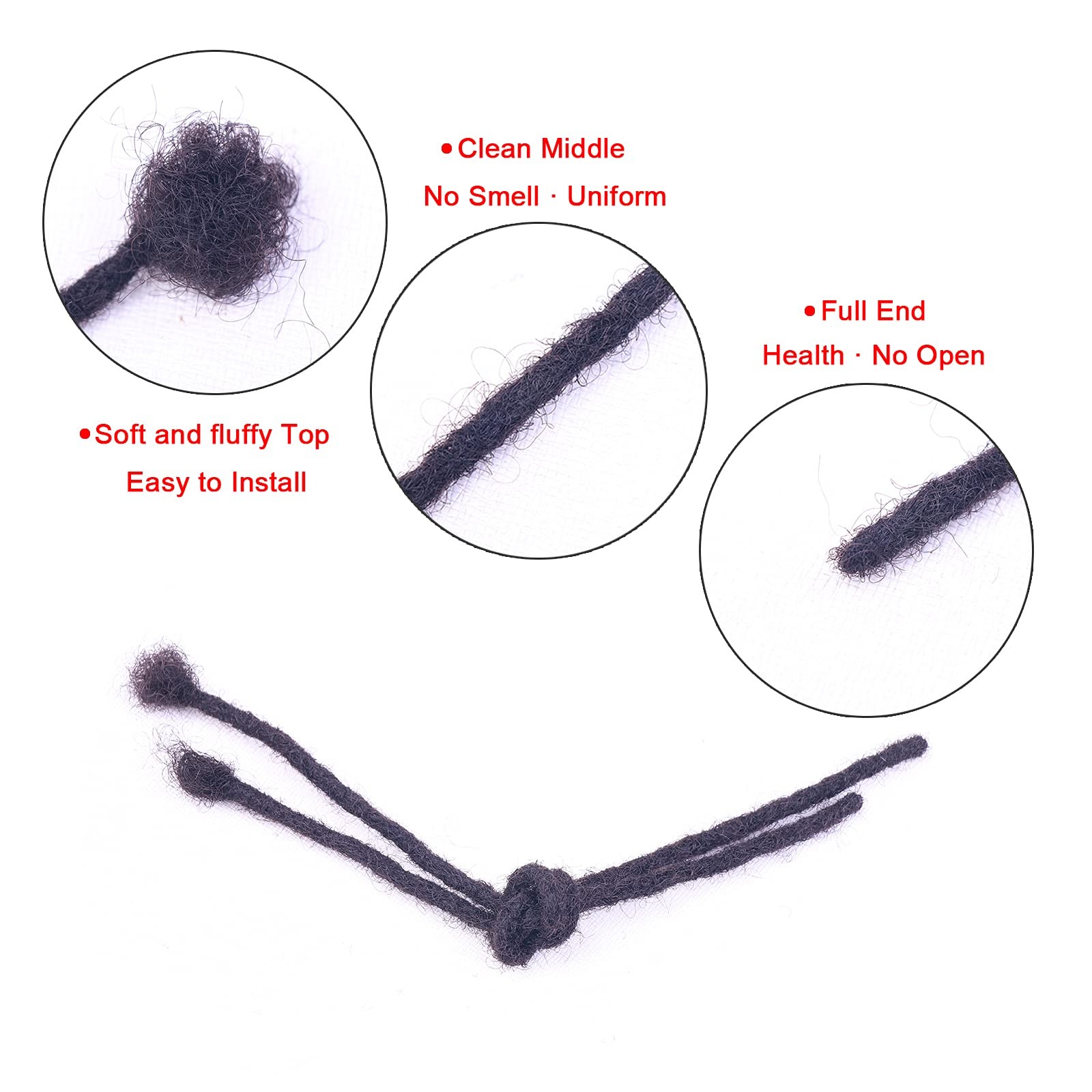 Adiasai 0.6Cm Width 4 Inch 60 Strands 100 Human Hair Loc Extensions Full