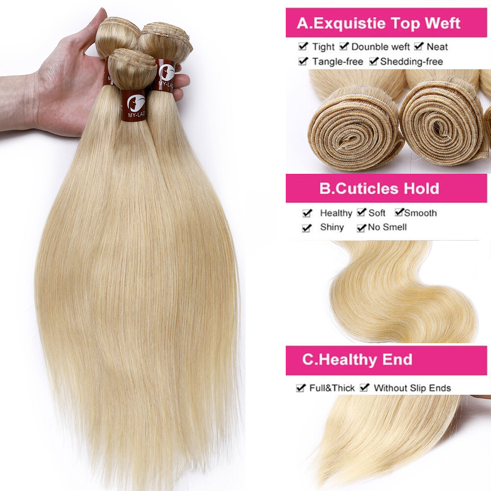 9A Brazilian Virgin Human Hair Bundles Hair Extensions Straight Body Wave Blonde