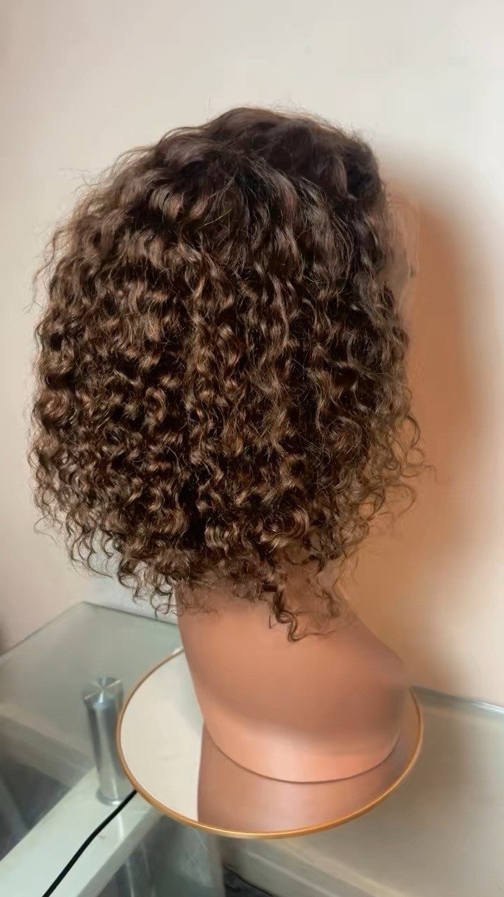 Curly Brown Lace Front human hair Wig 12 inch full frontal 13*4