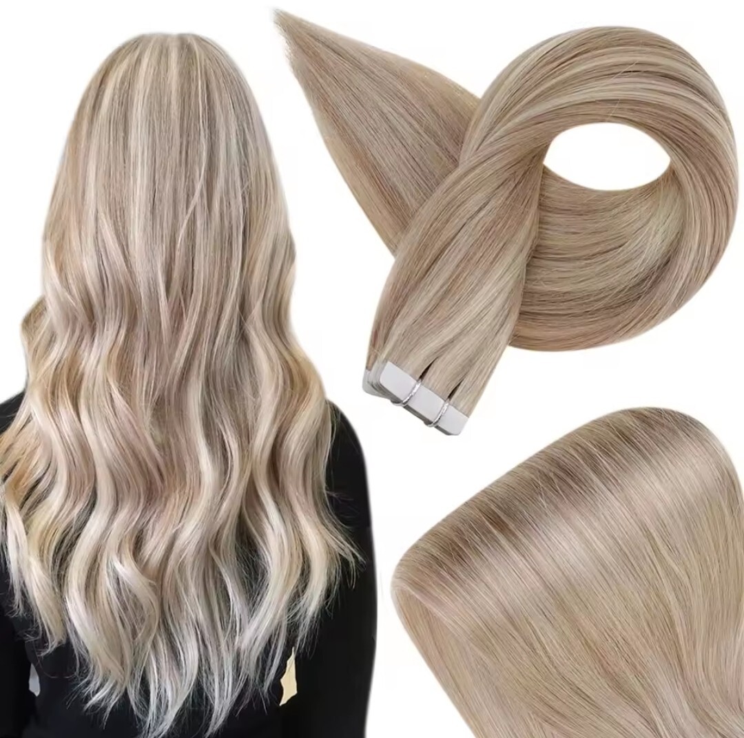 Full Shine 24 Inch(Very Long) Tape in Hair Extensions Blonde 18p613 20pcs 50 gr