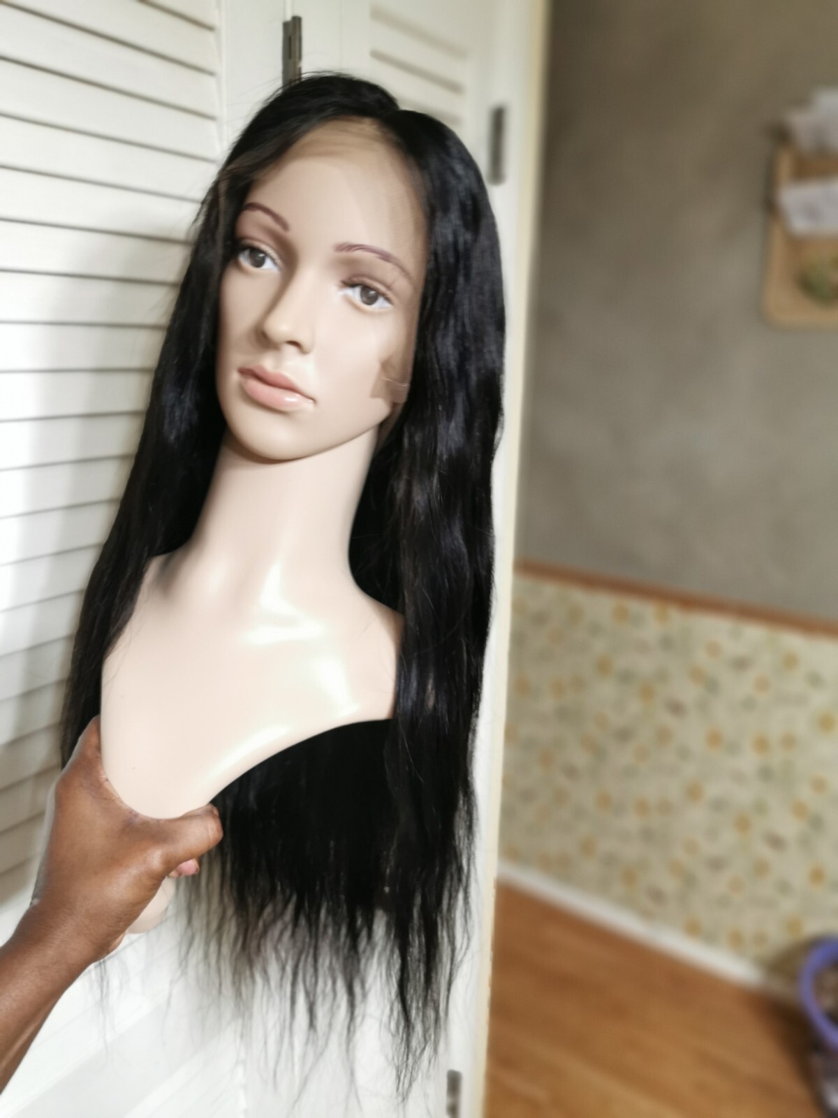 New Custom High Quality 28” 360 Lace Straight Human Hair Wig 1B