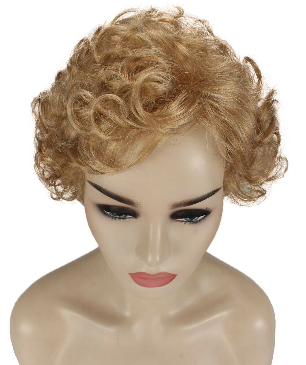Monroe – Curly Kanekalon Synthetic Fiber Full Wig, 4 – 4.5 in, Strawberry Blonde
