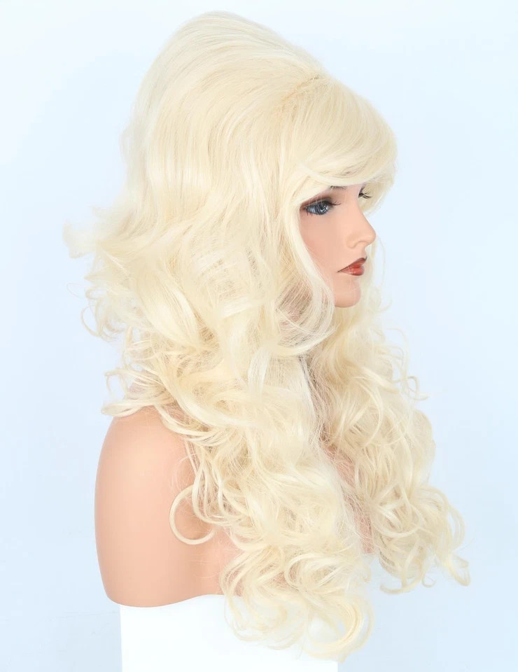 Blonde Bouffant Beehive Wig Retro Long Wave Curly for Women Halloween Costume…