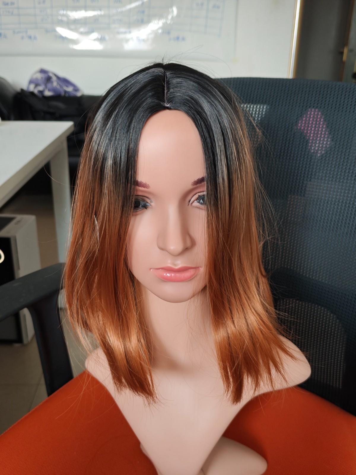 Black to Brown Ombre Long Wavy Synthetic Wig for Women Natural Middle Part Hair