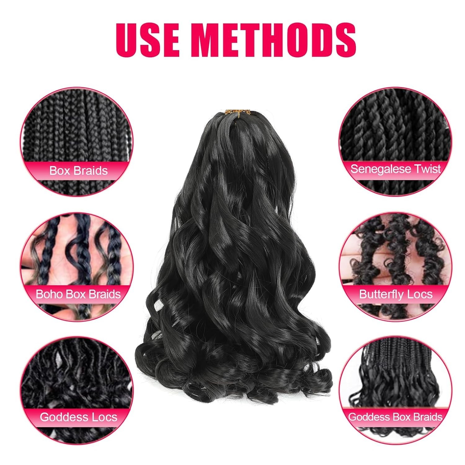 French Curl Braiding Hair 14” Natural Black – Pre-Stretched Curly Braids 8 Packs