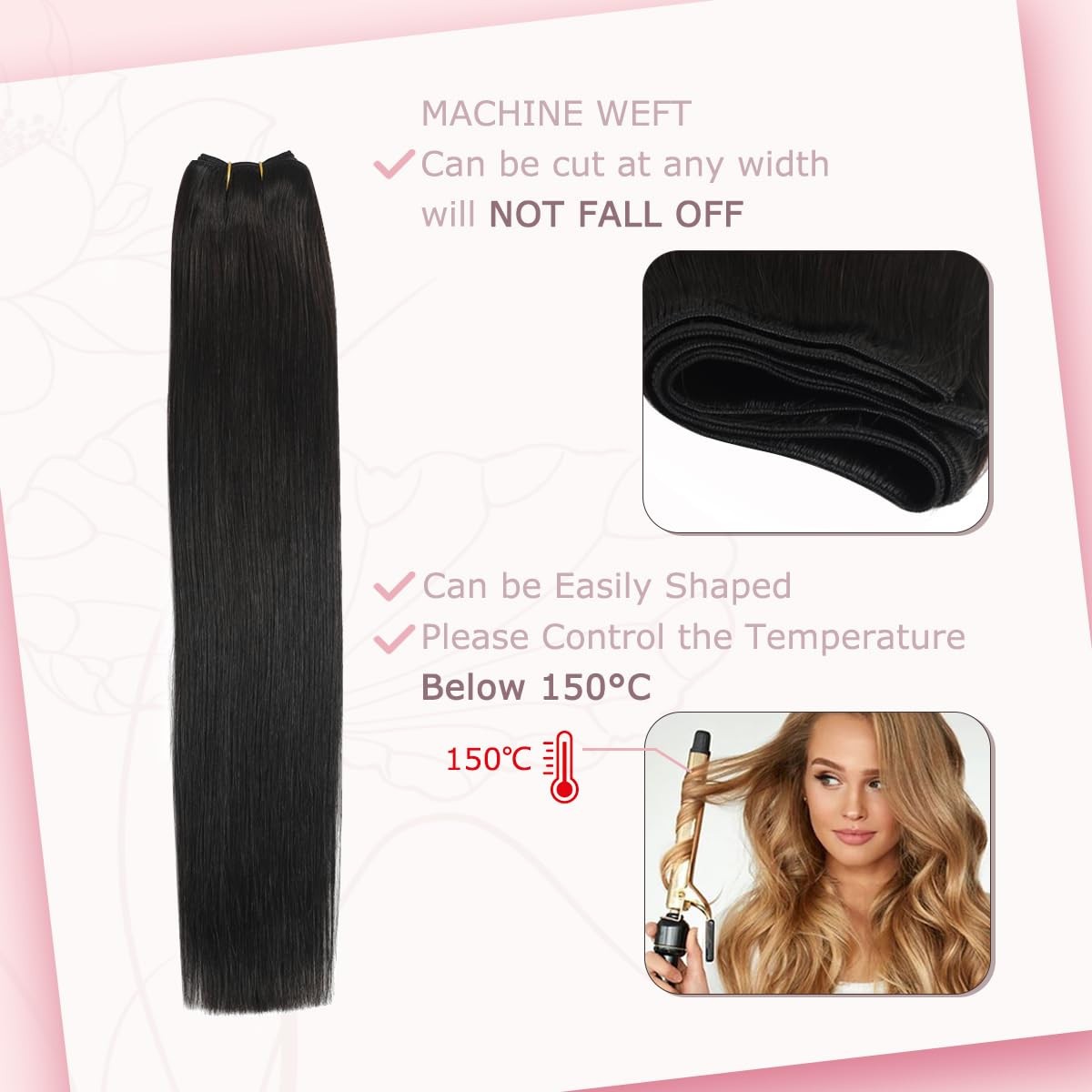 Thick Weft Hair Extensions Double Weft Sew In Weave Remy Human Hair Shine Color