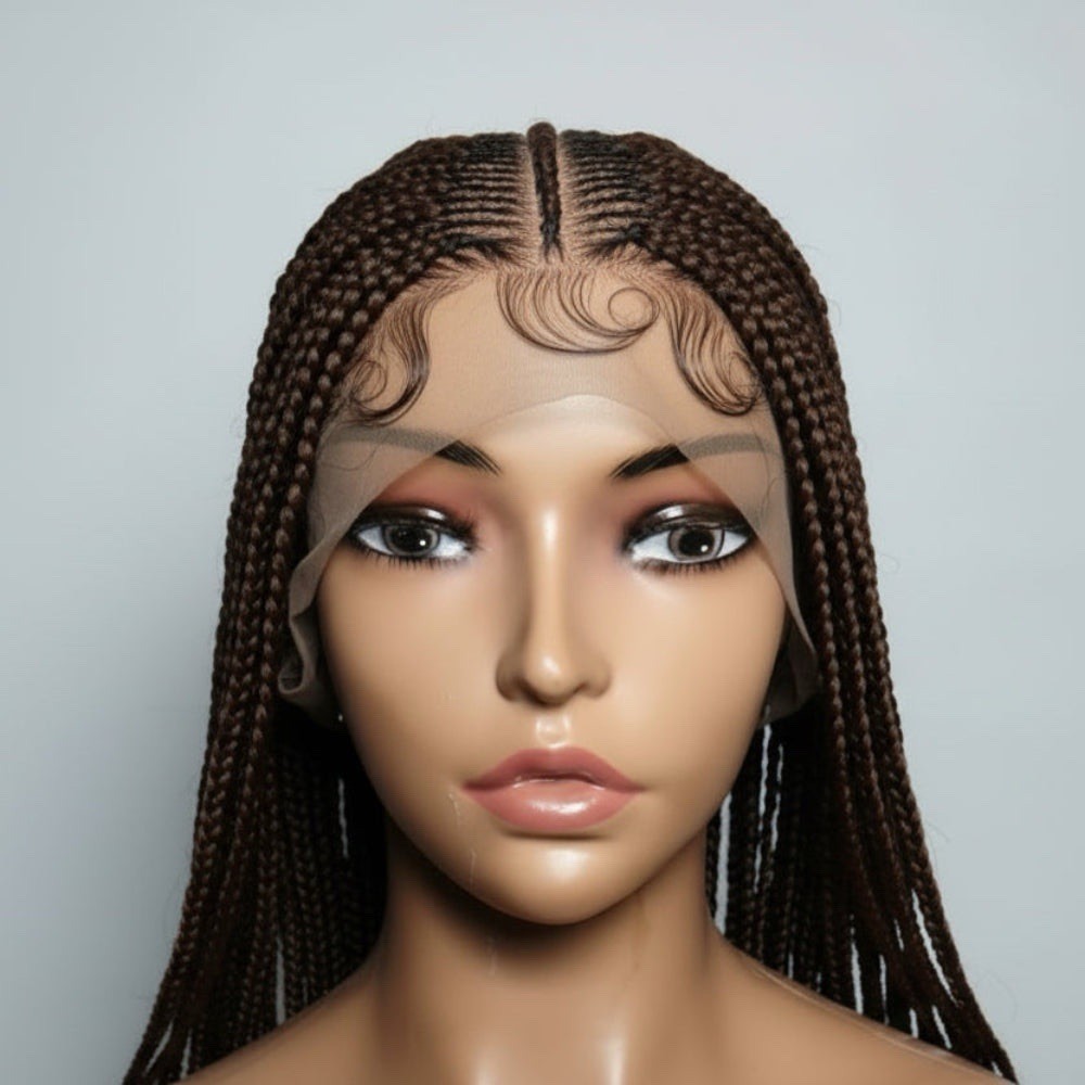 Brown Braided Wig. Cornrow with Individual Braids. Full Lace Baby Hair -36in