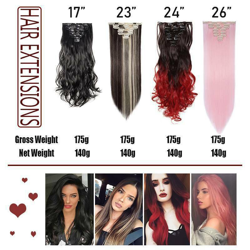 Full Head Set Clip In Hair Extensions Long Soft 100% Real Natural as Human Ombre