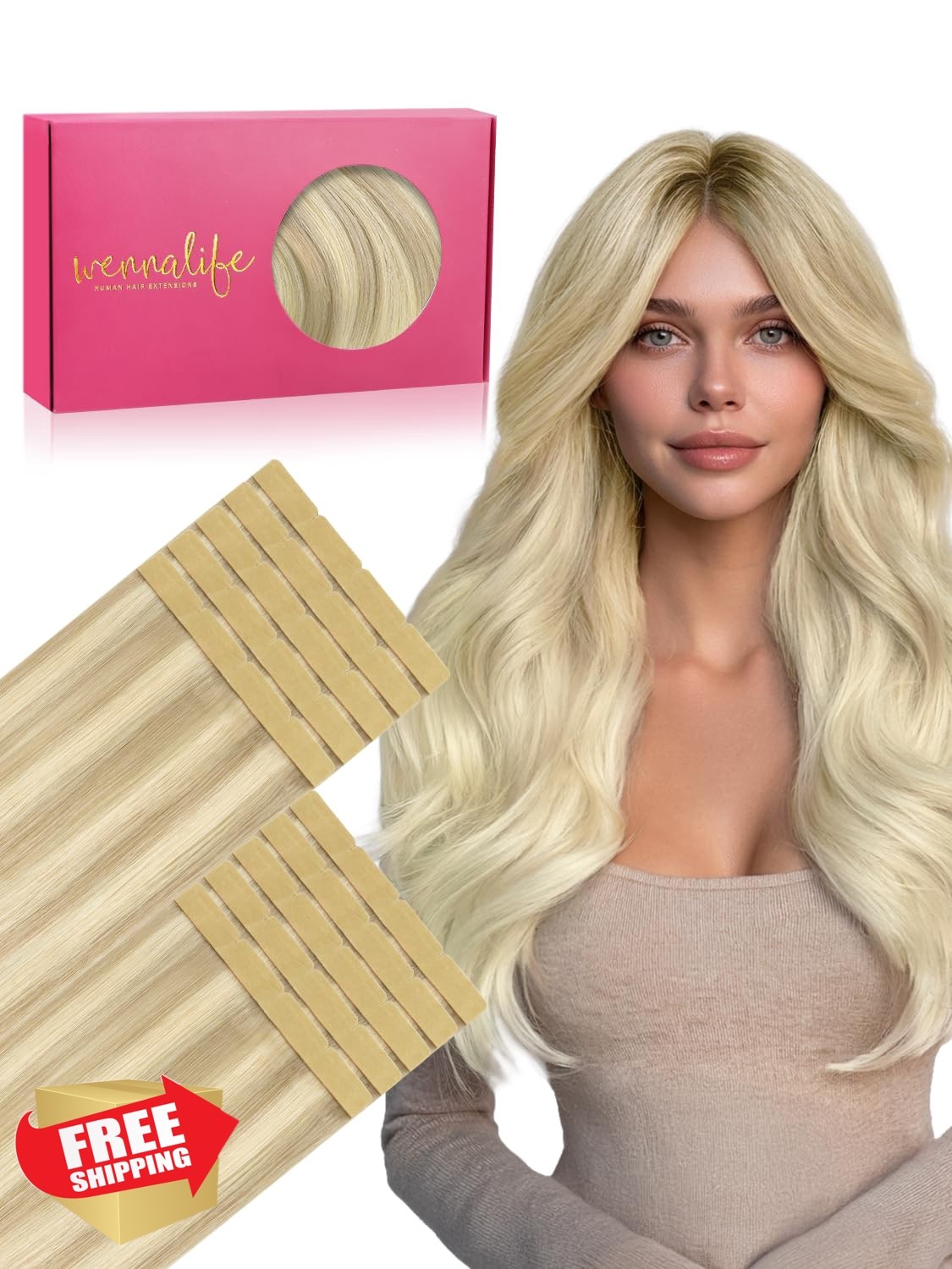Wennalife 8cm Tape Hair Extensions 14 Inch Ombre Ash Blonde Platinum