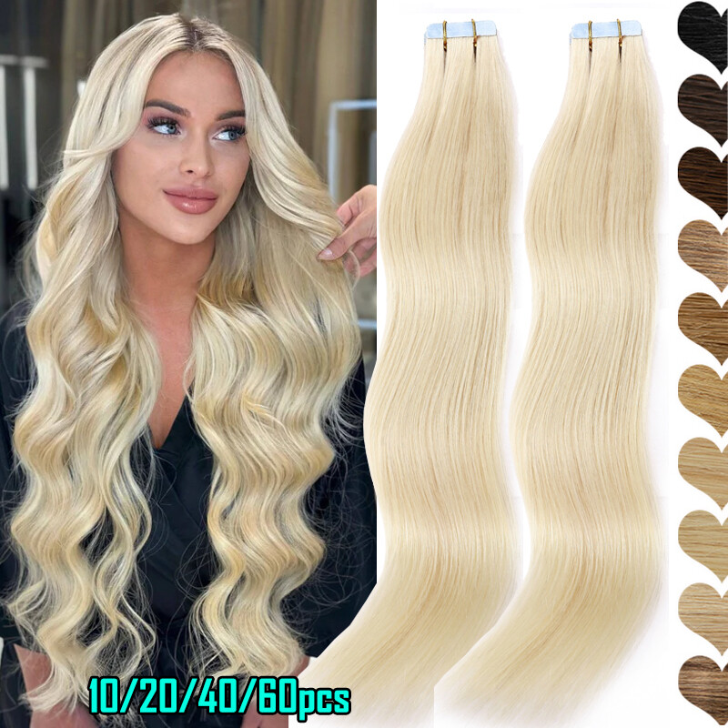 Thick 200g 80pcs Russian Tape In Skin Weft Real Human Hair Extensions BLONDE US