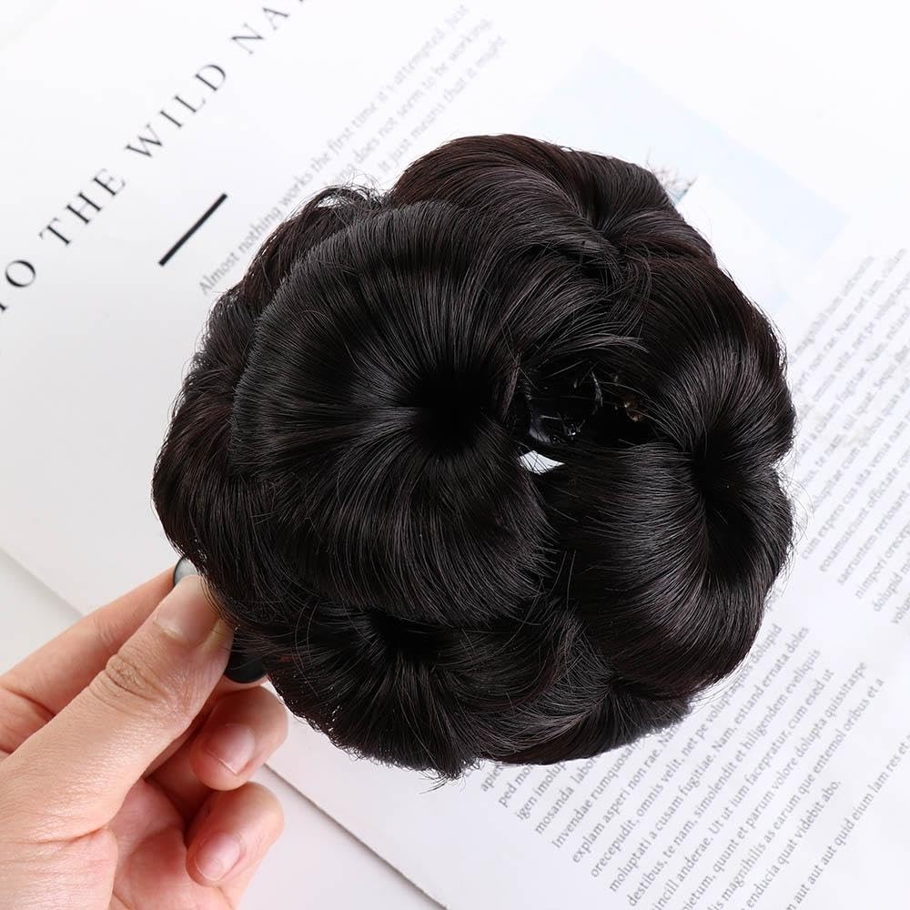 GUEDKIKL Clip in Hair Bun for Women Girls Fake Drawstring Ballet Brown