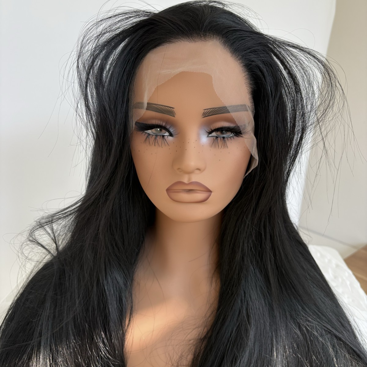 Long Straight Heat Resistant Synthetic Hair Lace Front Wigs Women Natural Black