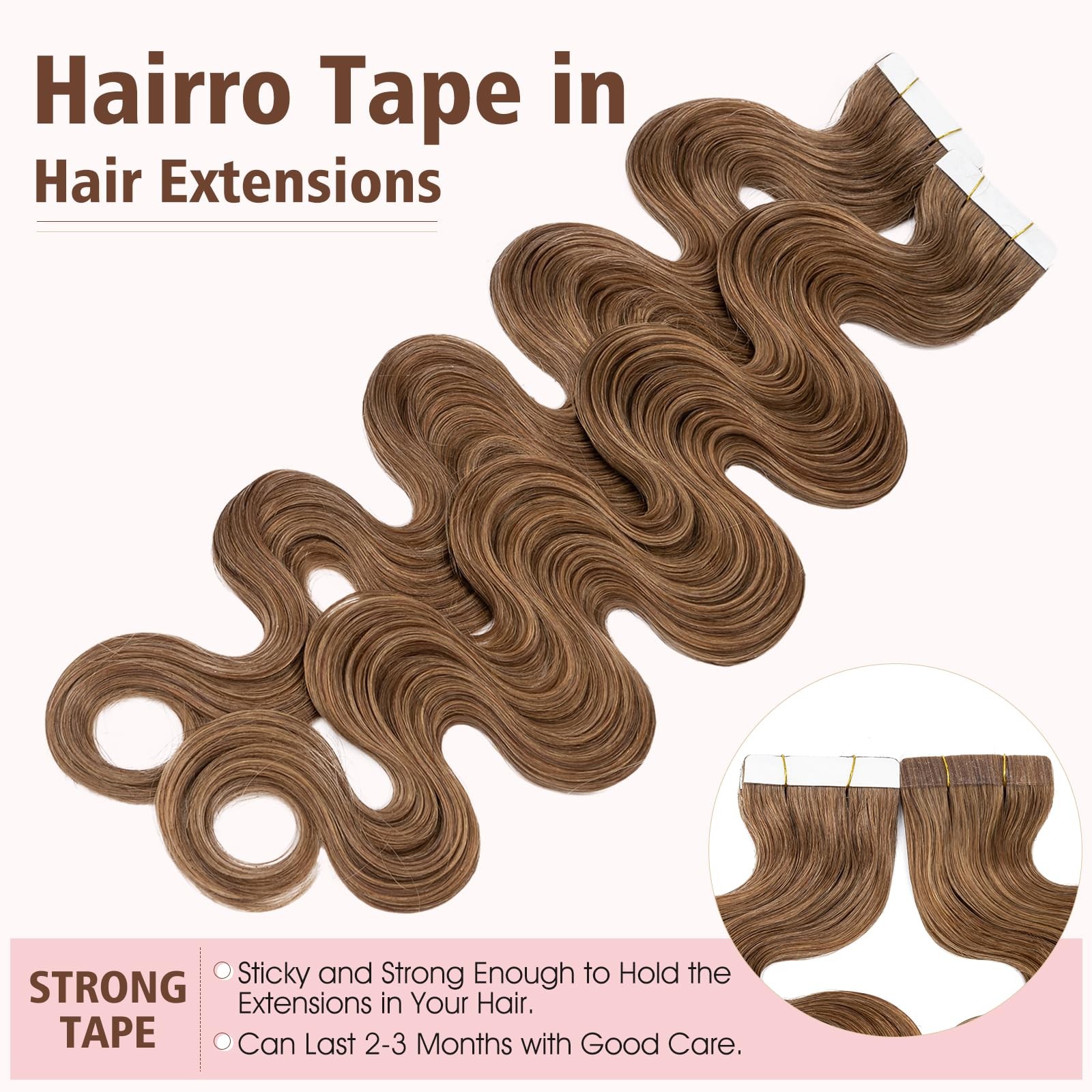 Hairro 14 Inch Tape In Hair Extensions Body Wave Human Hair Blondish Brown