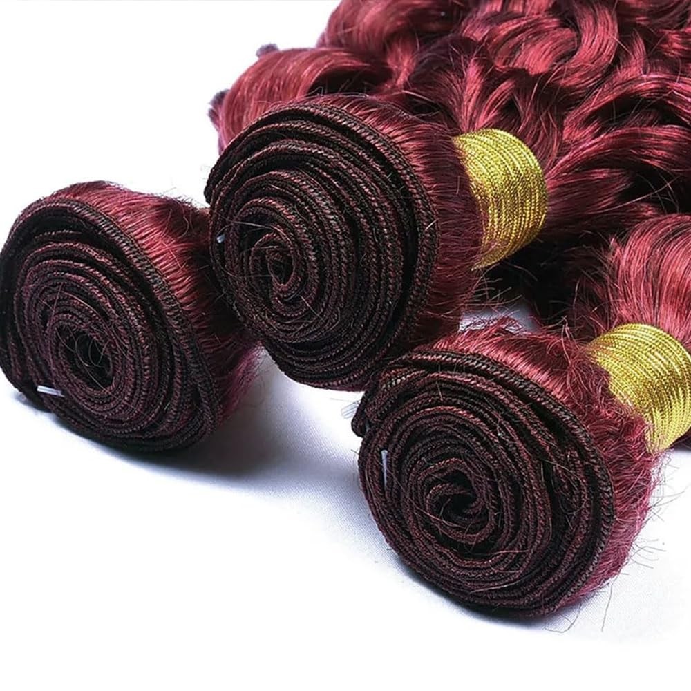 Wuvusnm 99J Human Hair Bundles Burgundy Water Wave Bundles 22 24 26 Inch Red