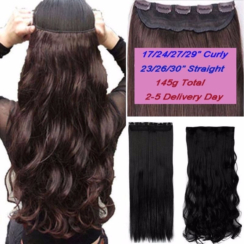 30INCH One Piece Clip In Hair Extensions Real Thick Straight Curly Hairpiece USA