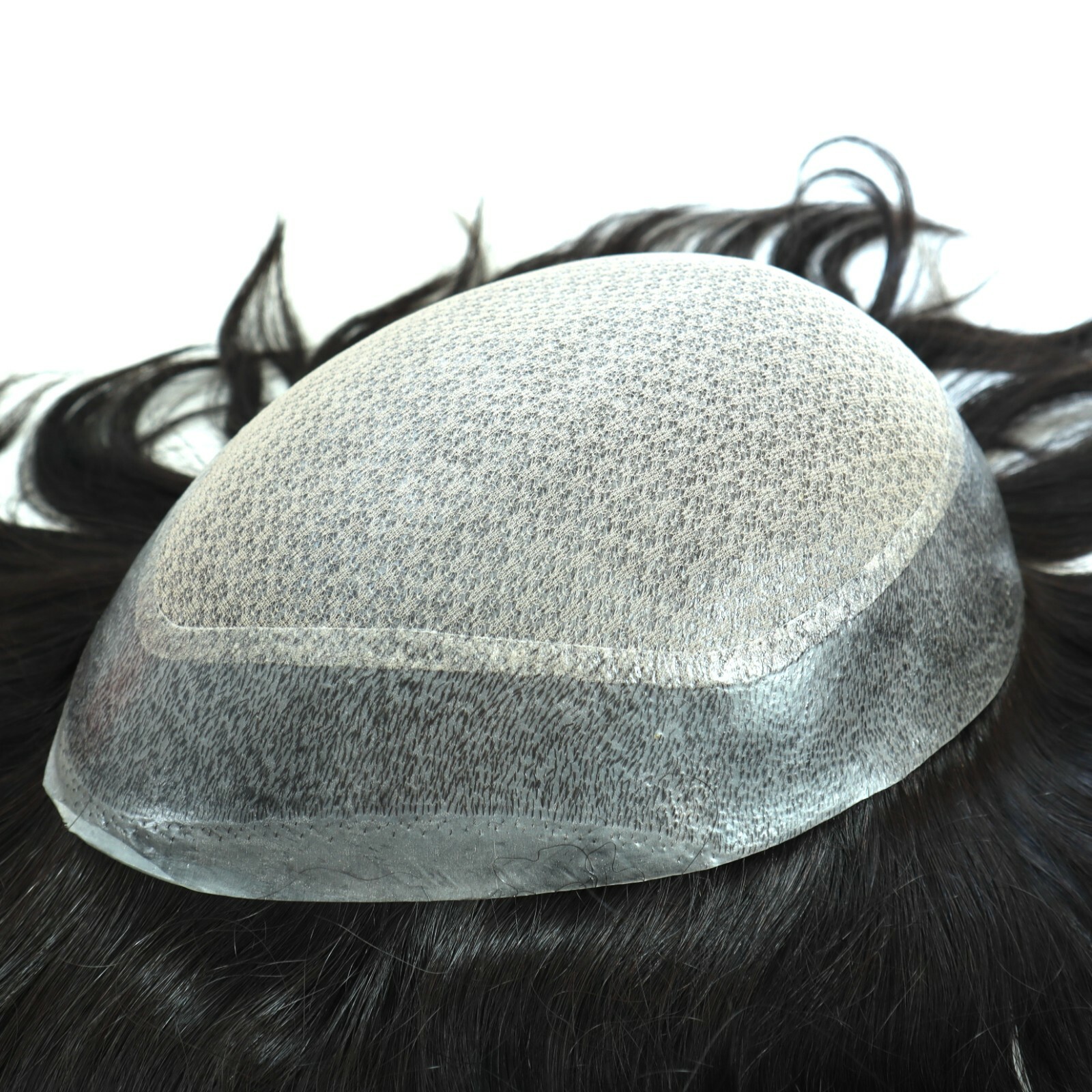 Mens Hair Replacement System Injected Silk Lace Skin Toupee Human Remy Hairpiece