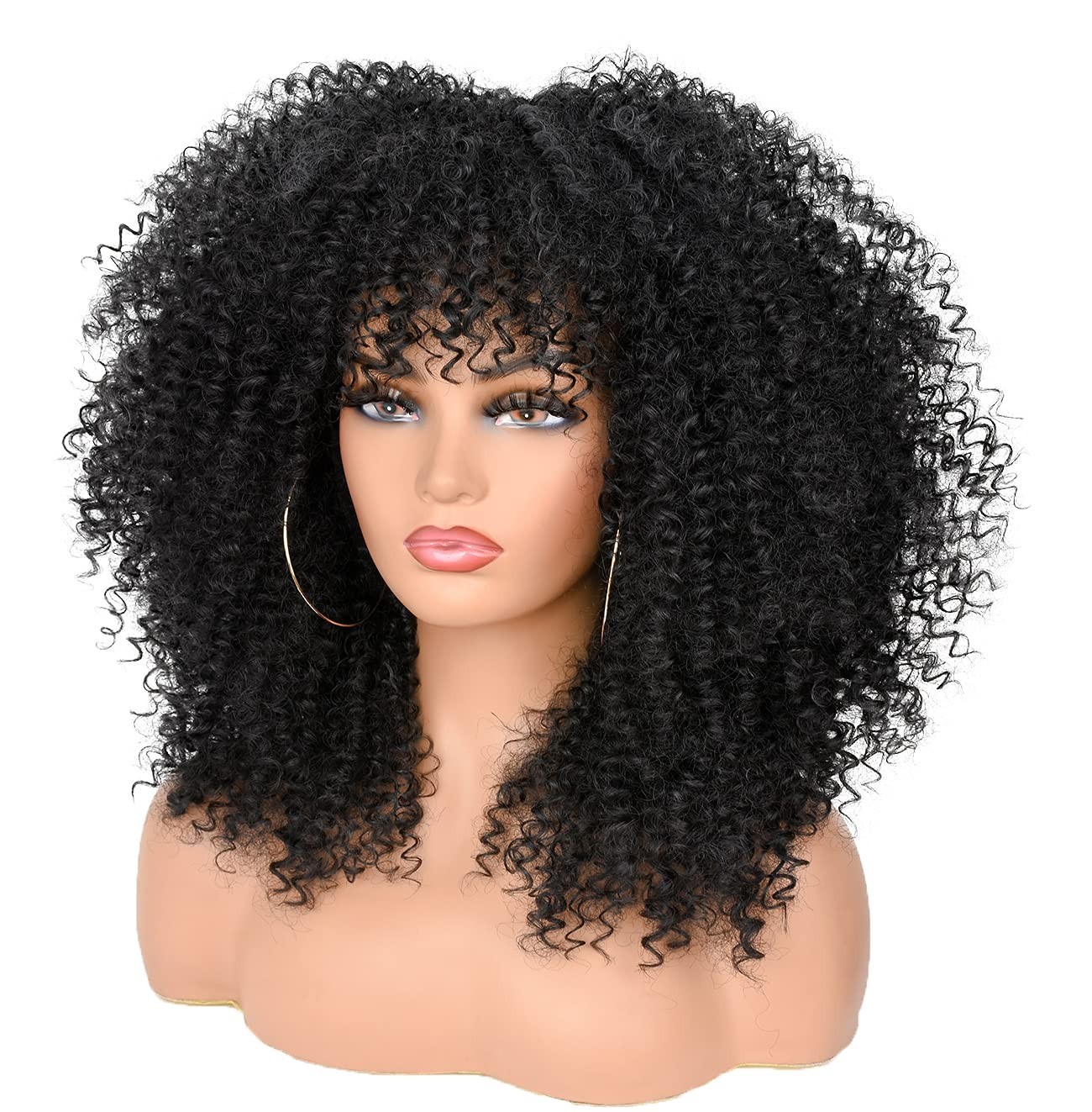 Luxurious 16-Inch Afro Curly Wig with Bangs – Effortless Glamour Awaits!