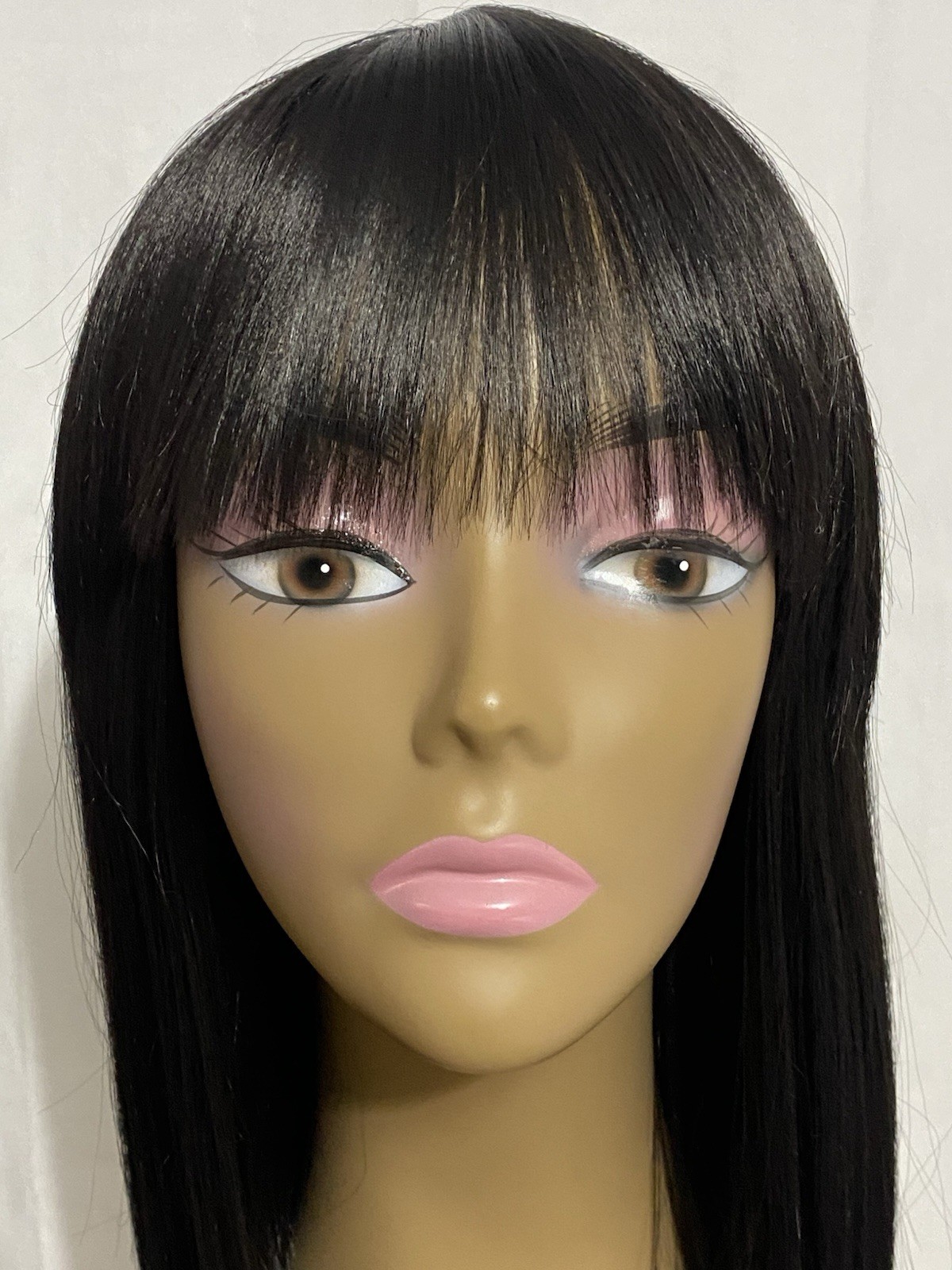 12 Inch Short Straight Yaki Bob Wig With Bangs Synthetic Non-Lace Black New