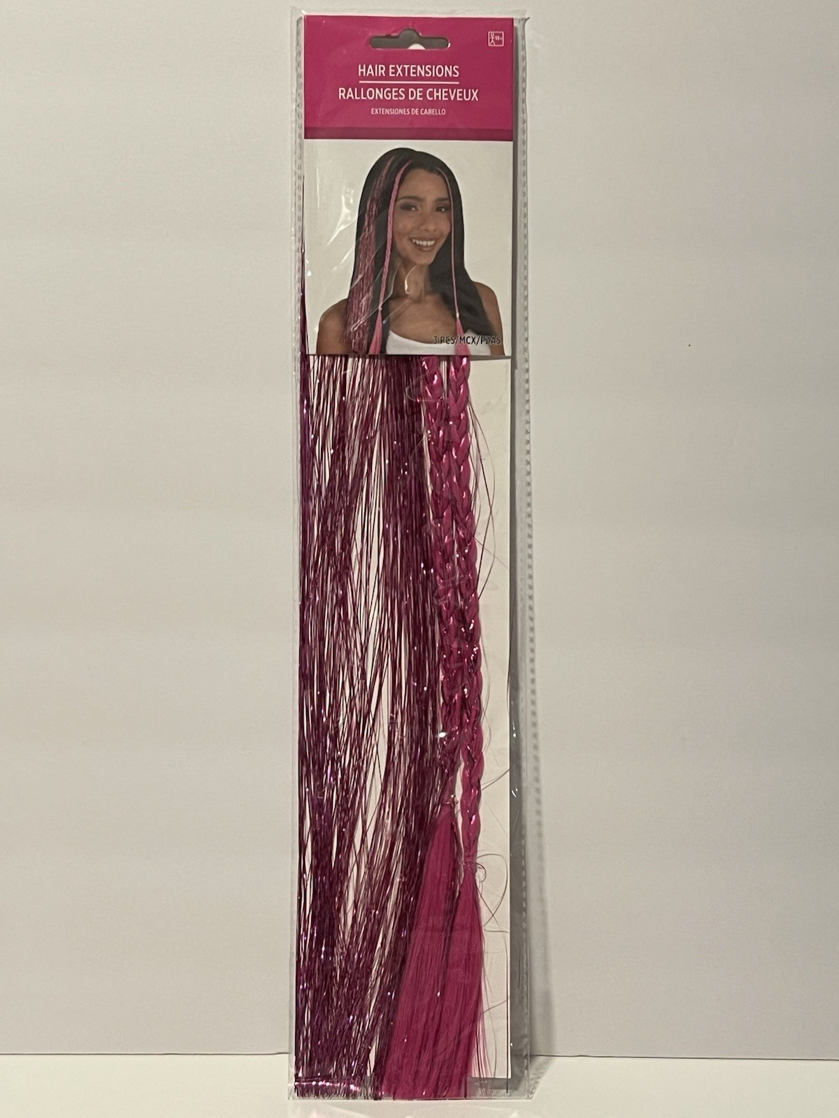 Amscan Hair Extension Hot Pink Metallic With 2 Braids 15 Inch Halloween Cosplay