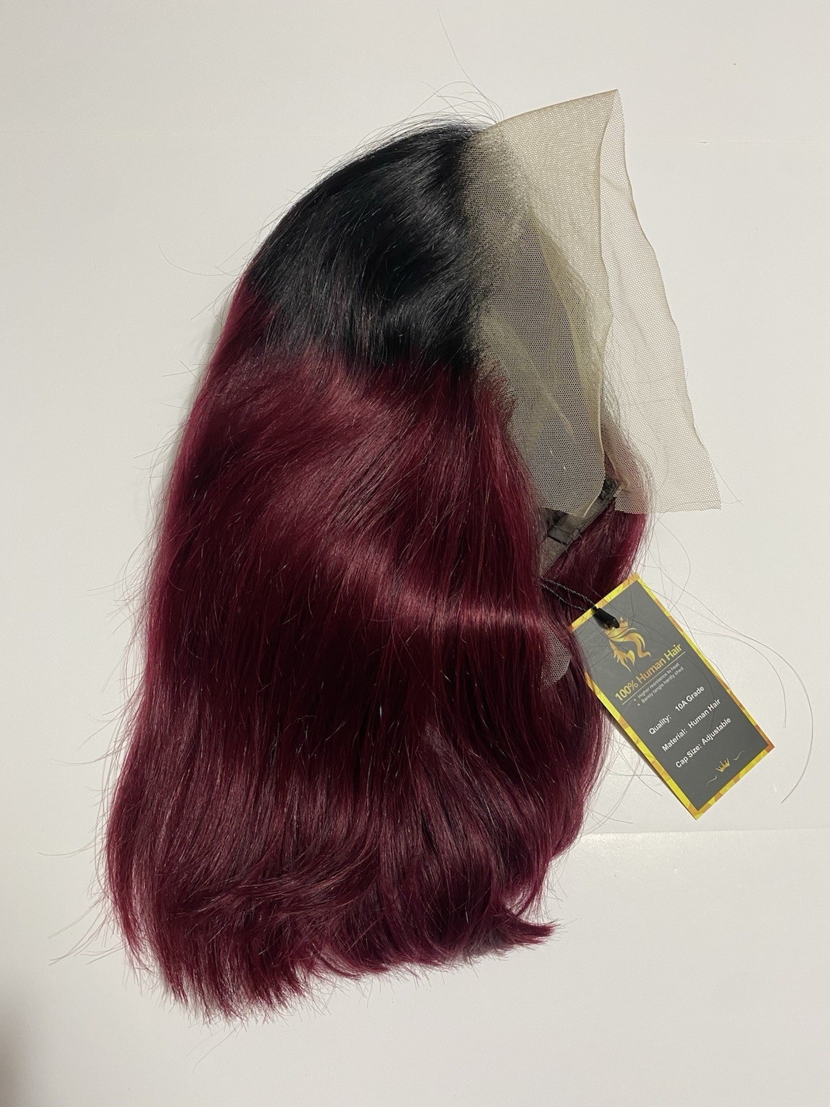 13×4 Lace Front Bob Wig 12” Ombre Burgundy T1B/99J 10A Human Hair Glueless 150%