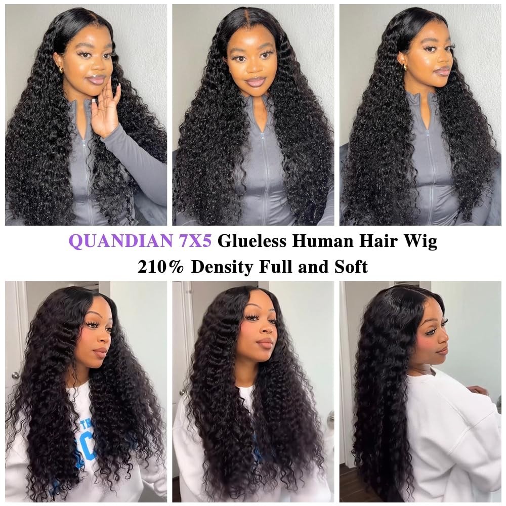 Glueless Human Hair Lace Front Wig 26″ Deep Wave, 210% Density, Pre Plucked, No