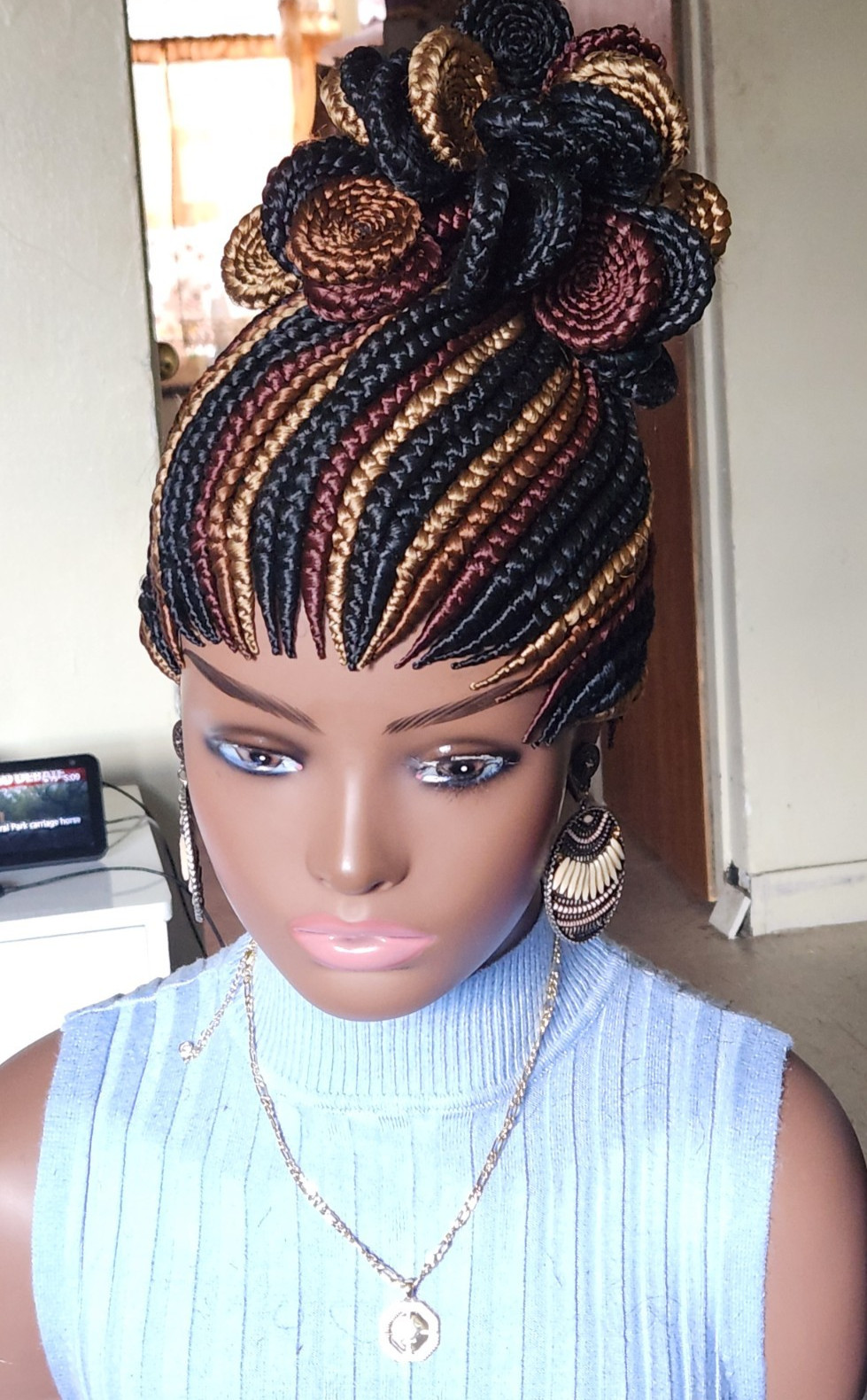 Fully hand braided box braid cornrows wig poney tail disque Multiple colors