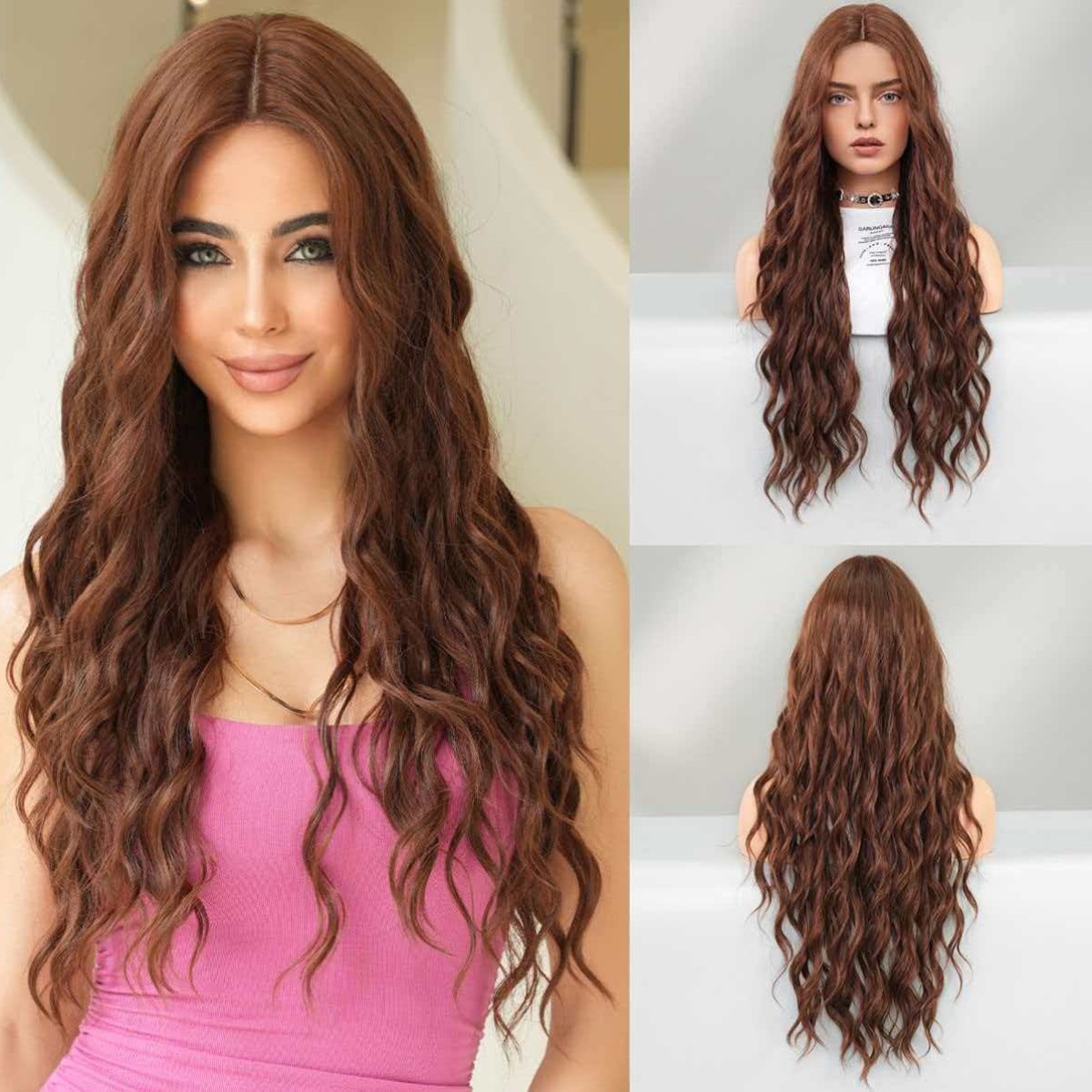 29in Burgundy Red Long Wavy Wig Heat Resistant Synthetic Full Cosplay Halloween