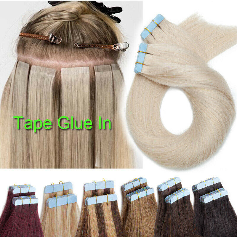 Tape in Human Hair Extensions Skin Wefts Premium Remy Hair Highlight BlondeWomen