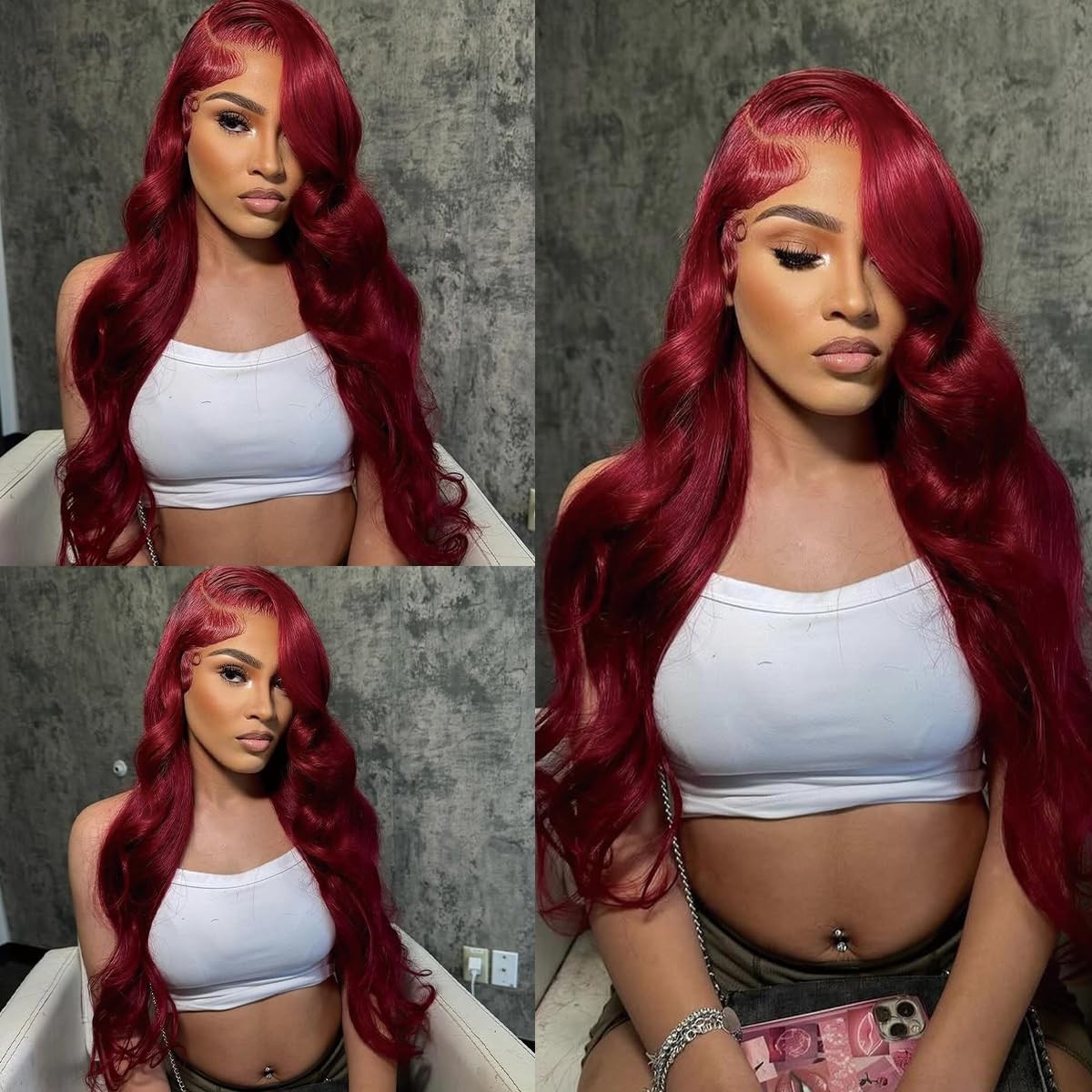 99J Burgundy Lace Front Wig 30″ Body Wave Human Hair 180% Density Pre Plucked HD