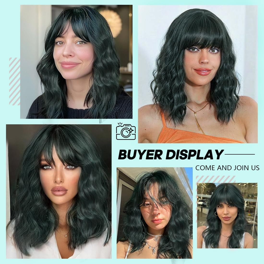 Dark Green Wigs for Women 16 Inch Charming Wig with Bangs for Women Shoulder …
