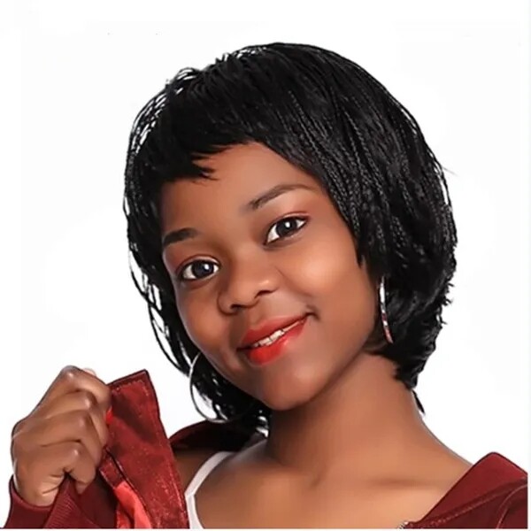 Micro Braided Wigs Bob Braids Wigs with Bangs for Black Women Natural Braids Wig