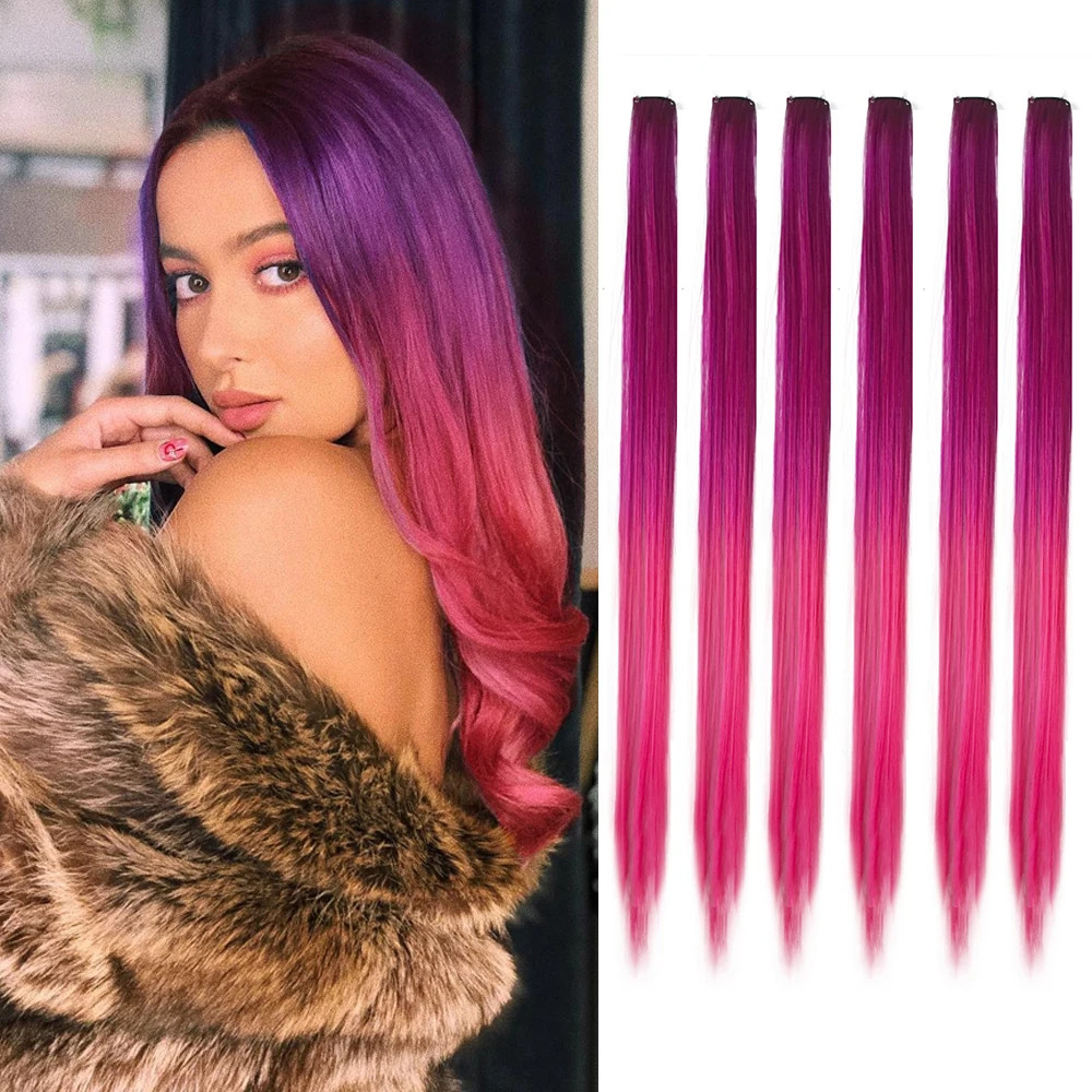 22 Inch Clip in Synthetic Hair Extensions Colored Straight Hairpieces Royal Blue