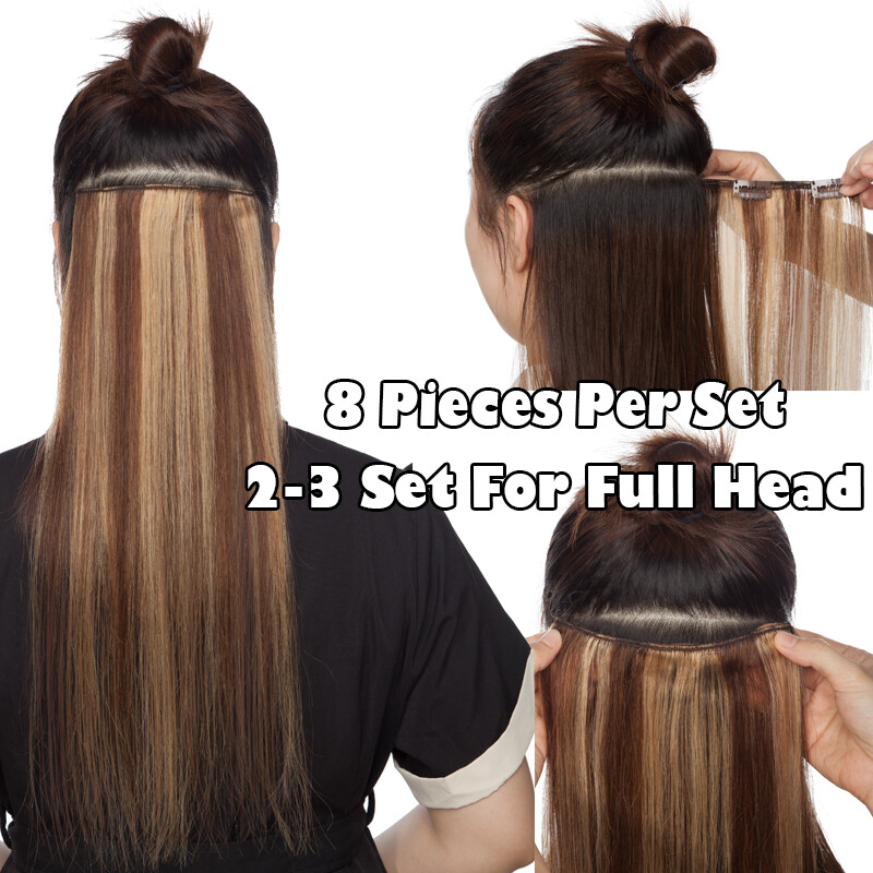BALAYAGE 100% Real Human Hair Extensions Clip In Remy Hair 8PCS Full Head Ombre