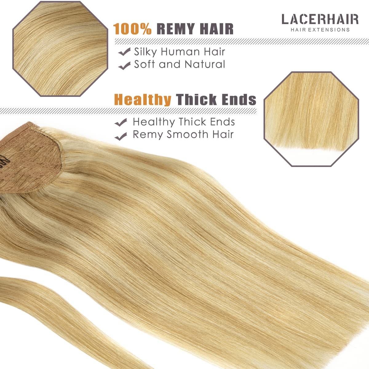Lacer Hair Extensions Ponytail 100 Remy Human Hair Extensions Long Straight
