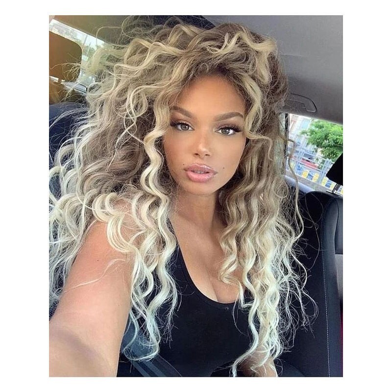 1 Set Long Wave Lace Front Human Hair Wig Wavy Wig Blonde For Women PrePlucked