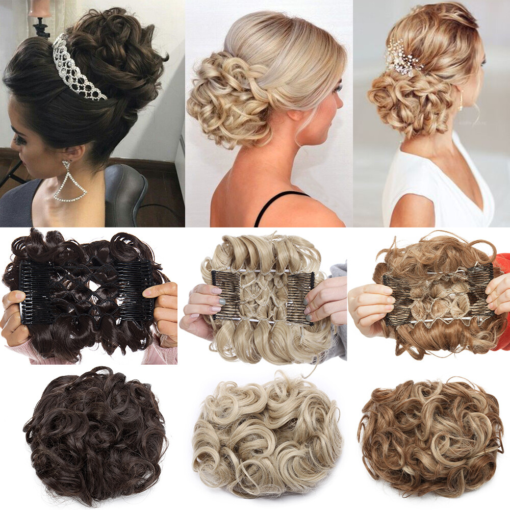 LARGE THICK Curly Chignon Messy Bun Updo Clip in Hair Piece Extensions Formal US
