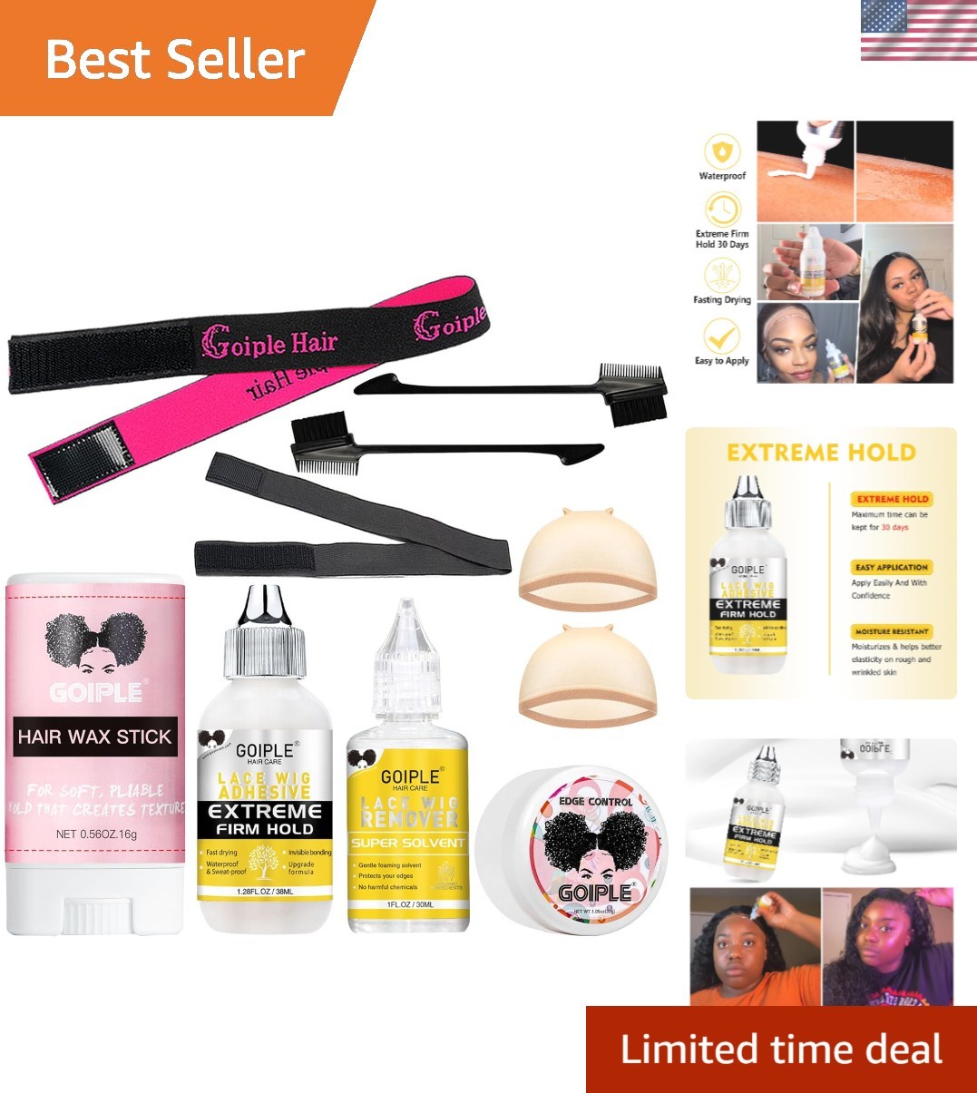 1.28oz Waterproof Wig Glue Set with Styling Tools for Effortless Elegance