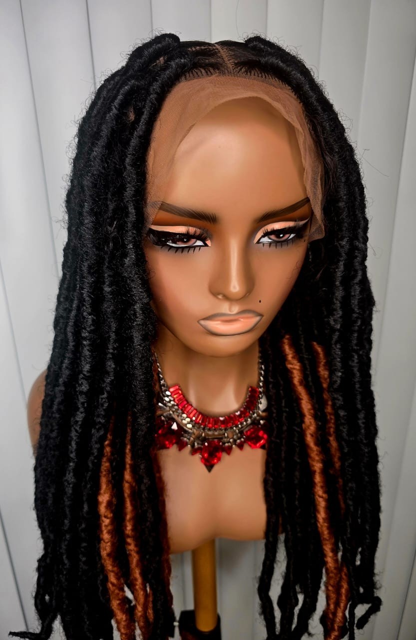 Black tint with brown dreadlock synthetic braided wig