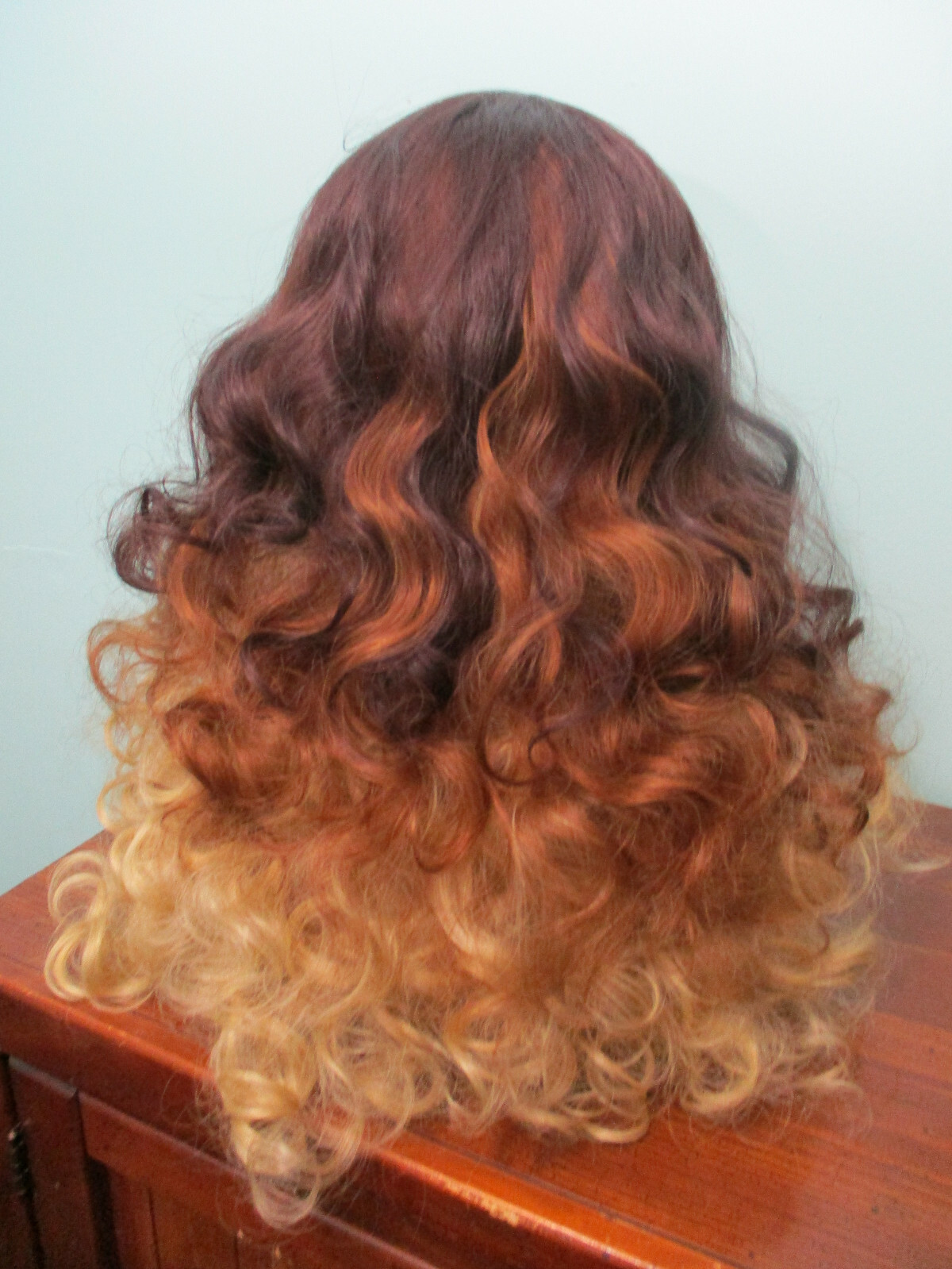 20″ curly blonde / brunette triple color lace front hand tied wig – Jasmine