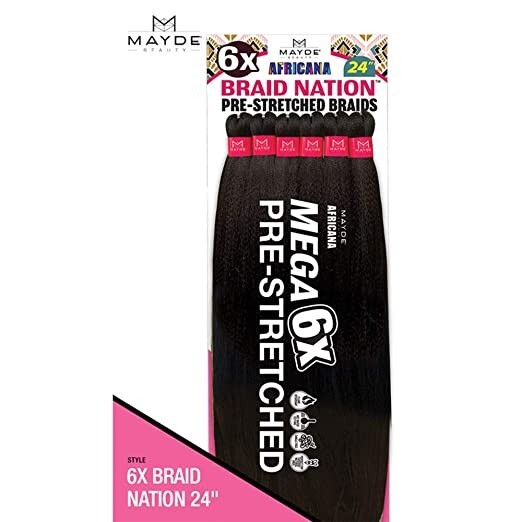 Mayde Africana Braid Nation Pre Stretched Braiding Hair Color T530 24in 6 Pack