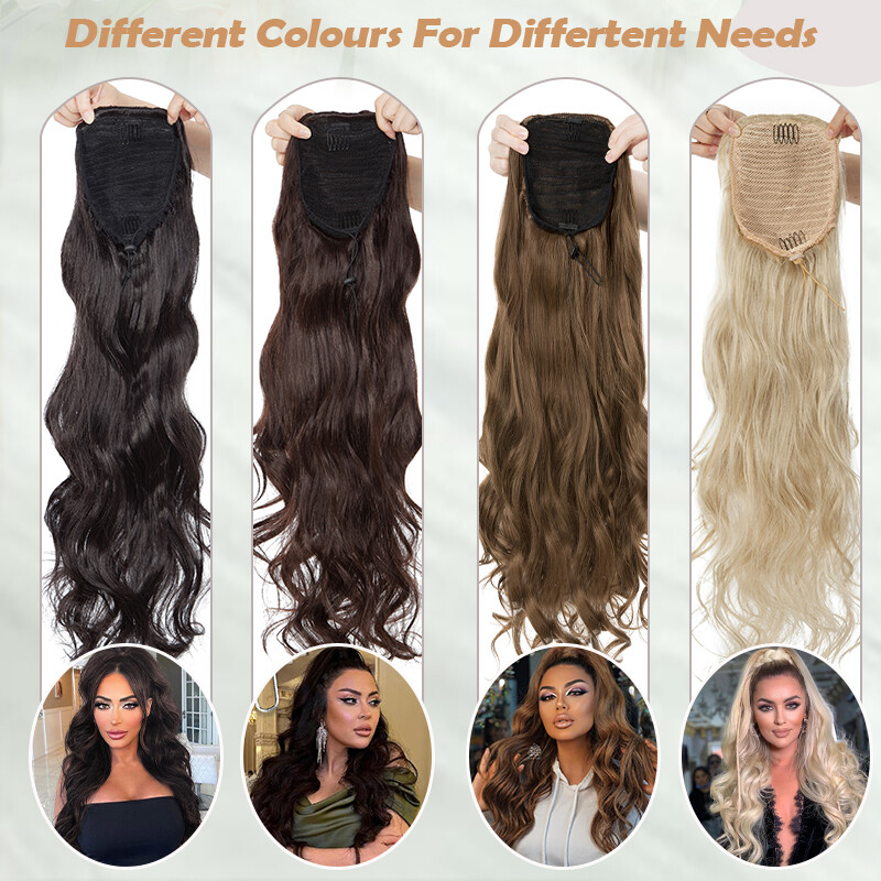 Long Braids Ponytail Drawstring Straight Body Wave Hair Extension Real As Human