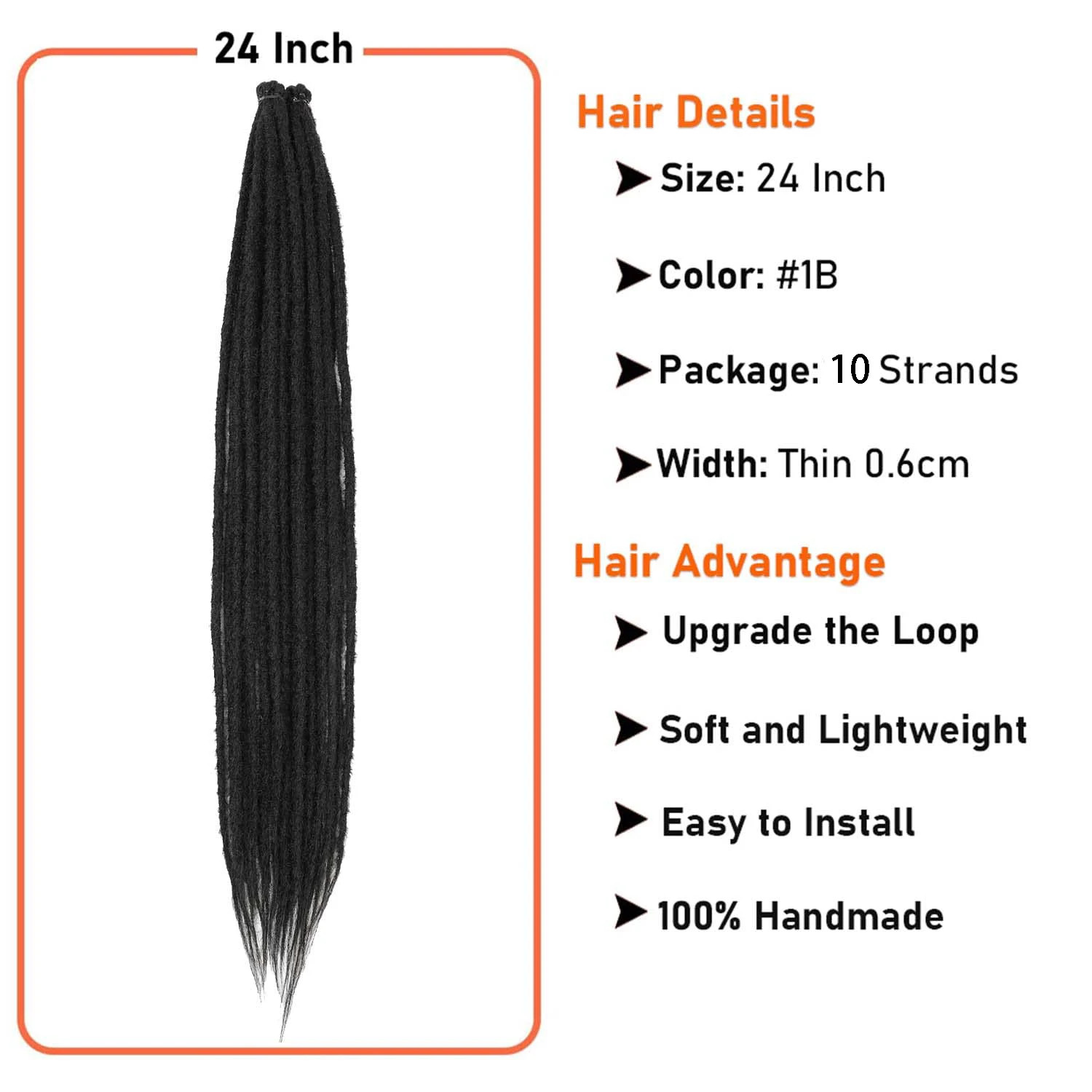 Hippie Style Single Ended Soft Synthetic Dreadlock Hair Extensions for Women