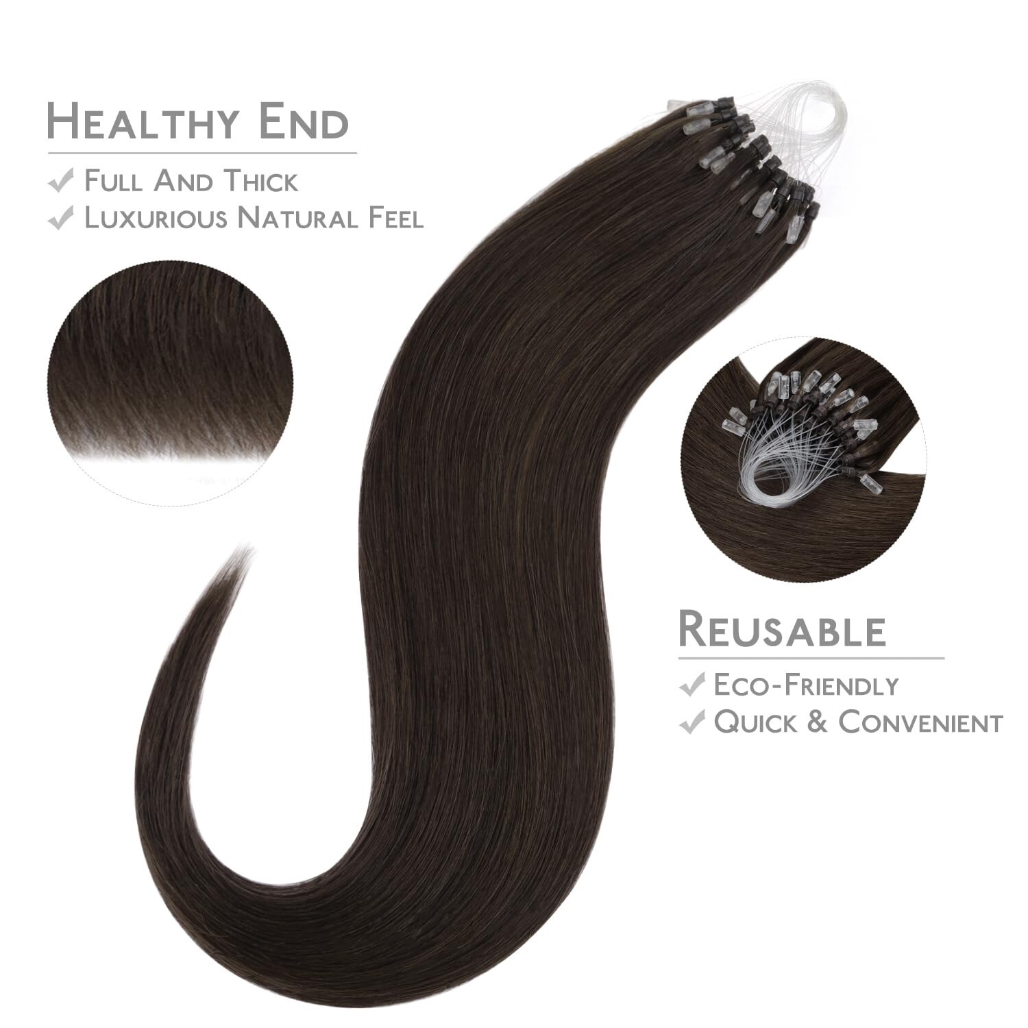 Microlink Hair Extensions Human Hair, 50g 50s 24 Inch Light Dark Brown,WENNALIFE