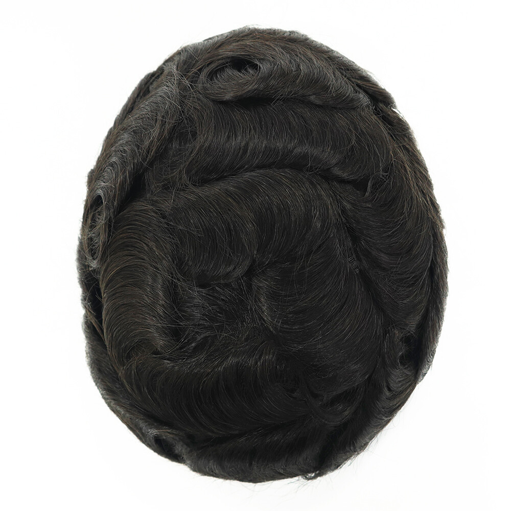 Toupee For Mens Human Hair Replecement System Mono Lace Skin Black Hairpieces ME