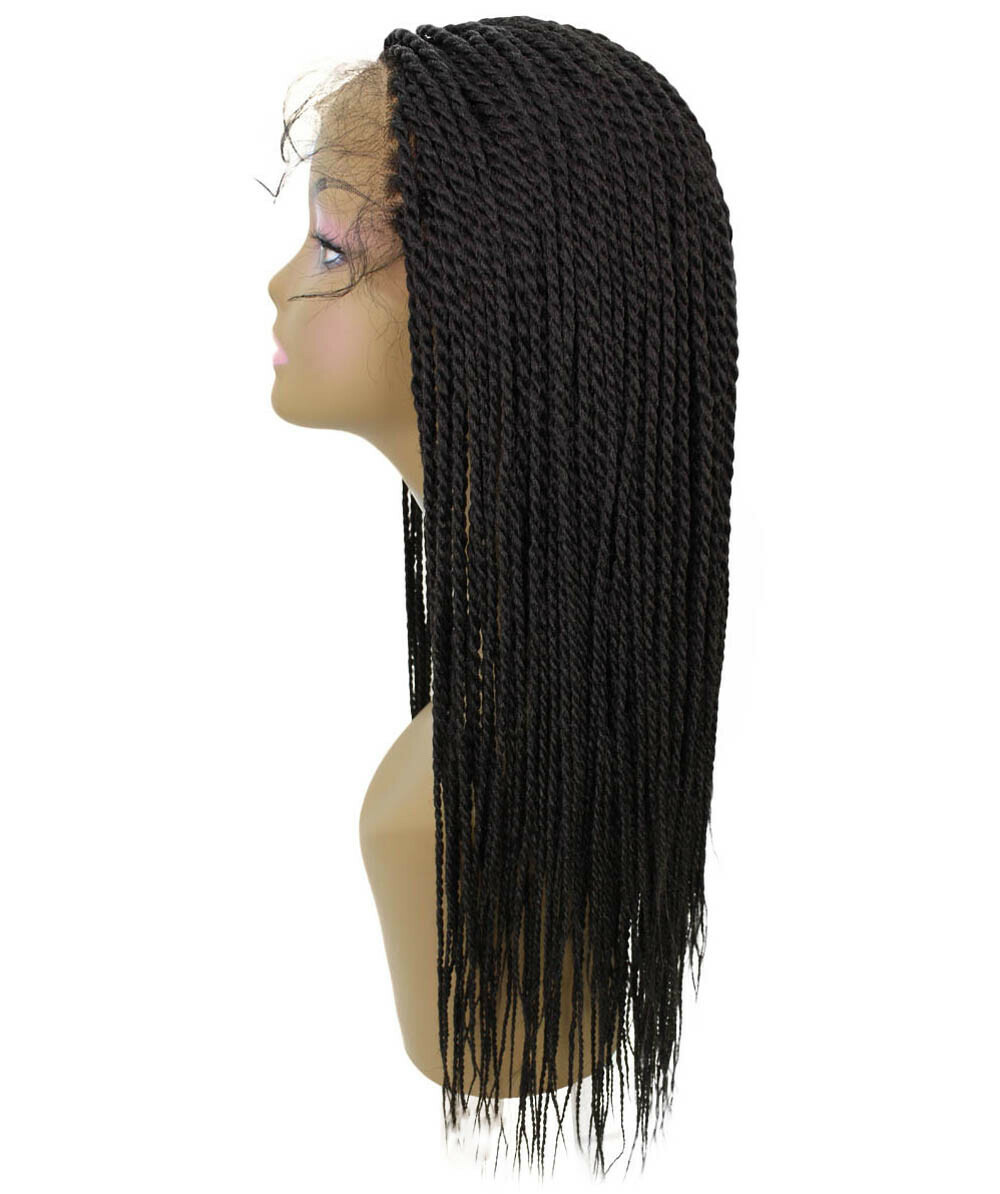 LUXLUXE Nikkita Straight 25″ Long 4X4 Hand-Tied Lace Braided Wig, Natural Black