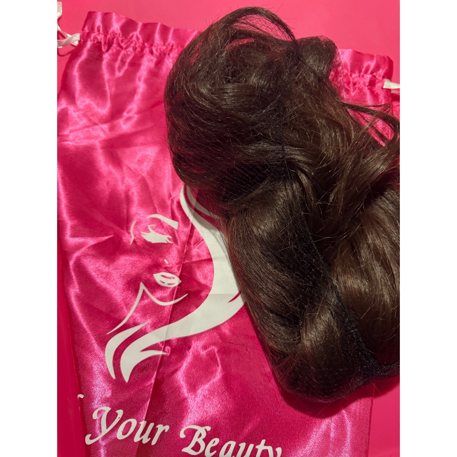 Medium Brown Wavy Wig with Red Tinsel Highlights – Heat Friendly Synthetic Wig