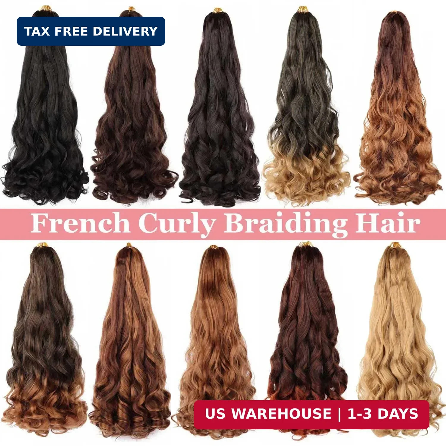 French Curl Braiding Hair Pre Stretched 24Inch 8 Packs Bouncy Wavy Braiding Hair
