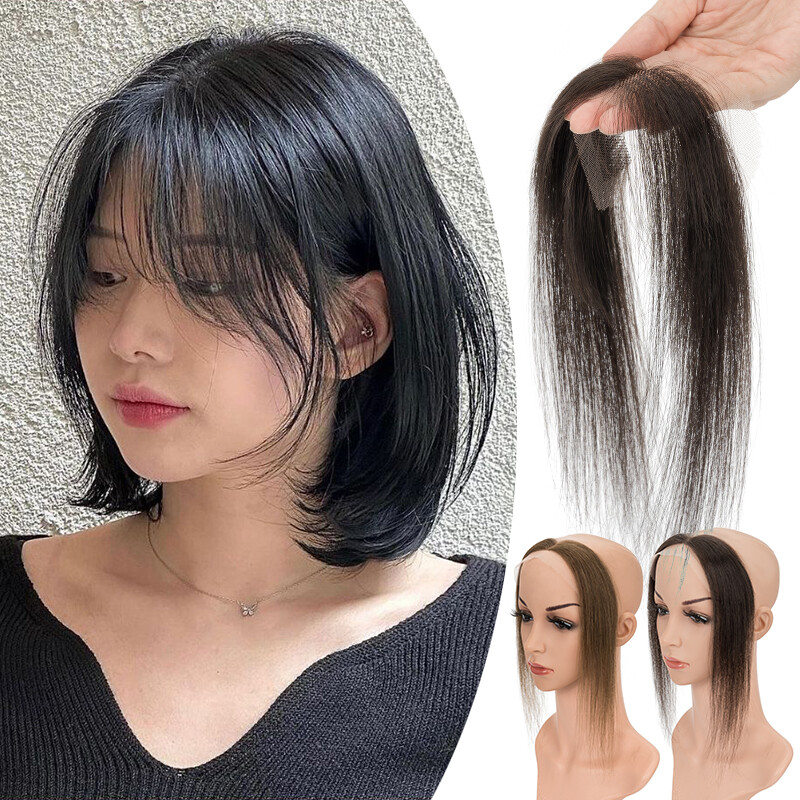 Frontal Hairpiece Real Human Hair Extensions Hairline Topper Toupee Lace PU Skin