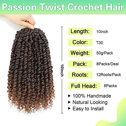 Passion Twist Crochet Hair 10Inch Passion Twist Hair 8 10 Inch (Pack of 8) T30